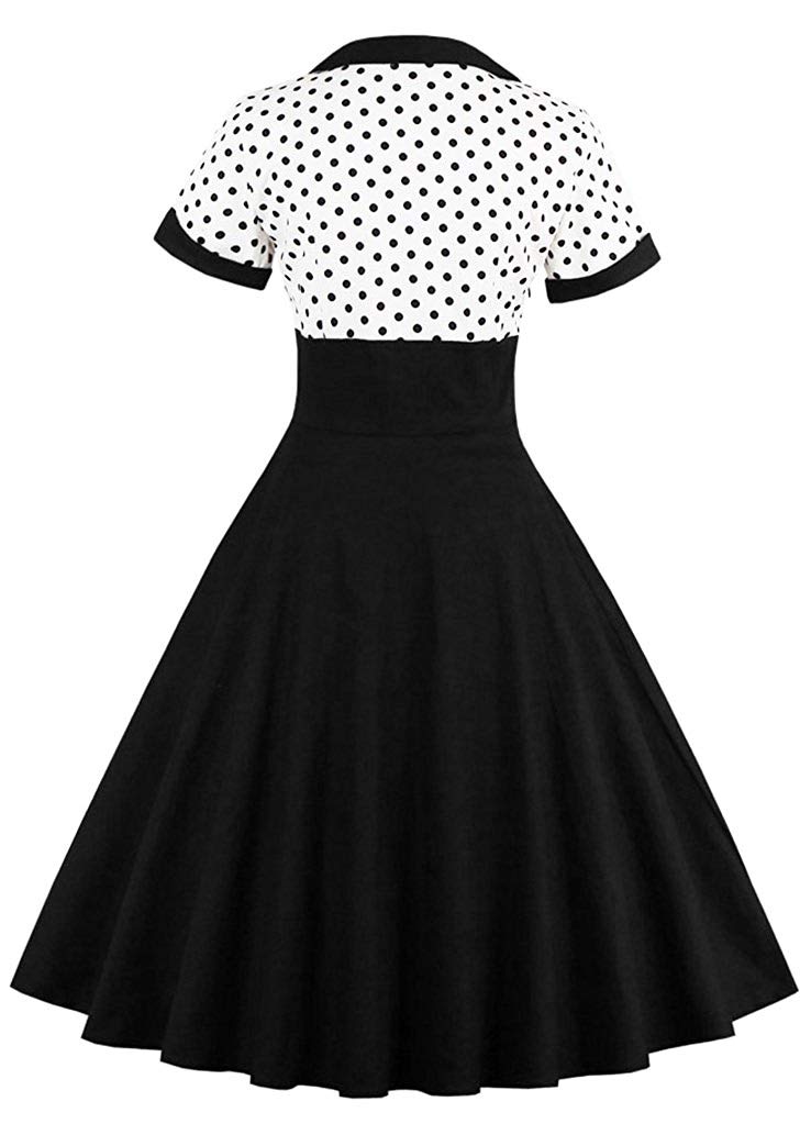 Nihsatin Women's Vintage Polka Dot Retro Vintage Style Cocktail Party Swing Dress Audrey Dress - Image 2